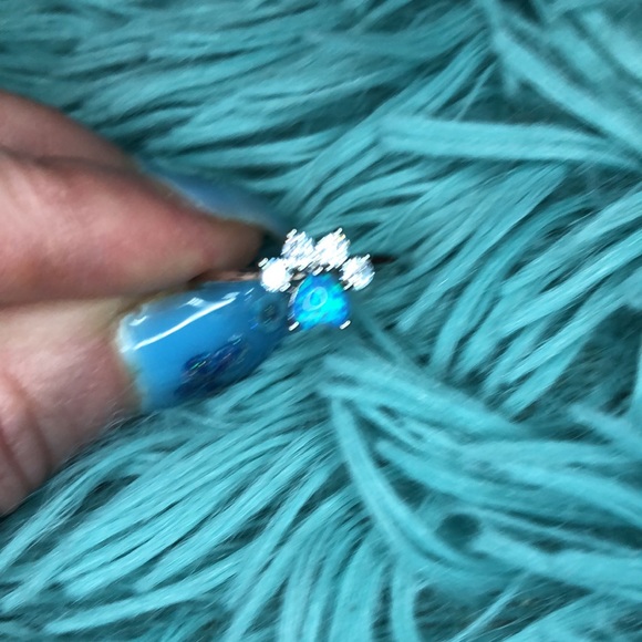 3/$25 Blue Opal Rhinestone Paw Print Ring - Picture 3 of 7